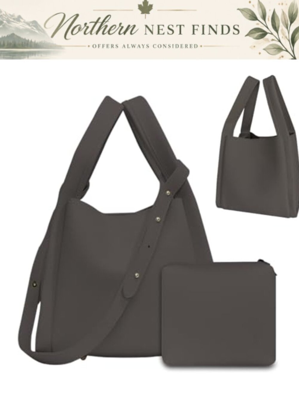 Vegan Leather Bucket Bag Crossbody Shoulder Handbag Removable Strap